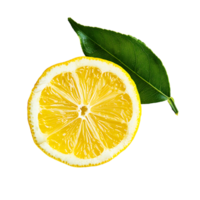 Natural lemon fruit with green leaf isolated png