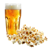 Popcorn and a glass of light beer isolated on a transparent background png