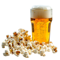 Popcorn and a glass of light beer isolated on a transparent background png