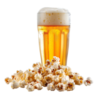 Popcorn and a glass of light beer isolated on a transparent background png