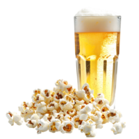 Popcorn and a glass of light beer isolated on a transparent background png