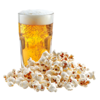 Popcorn and a glass of light beer isolated on a transparent background png