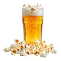 Popcorn and a glass of light beer isolated on a transparent background png