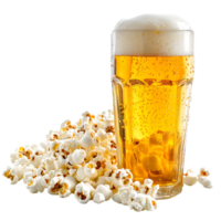 Popcorn and a glass of light beer isolated on a transparent background png
