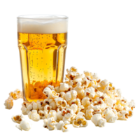 Popcorn and a glass of light beer isolated on a transparent background png