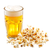 Popcorn and a glass of light beer isolated on a transparent background png