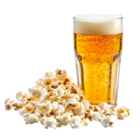 Popcorn and a glass of light beer isolated on a transparent background png