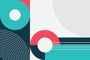 Contemporary abstract graphic with circular shapes and wavy lines in turquoise, red, and navy, perfect for chic and modern design themes vector