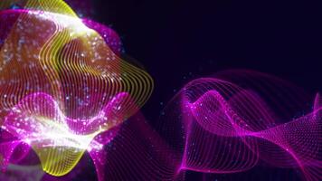 Abstract dynamic structure of intertwined dots. Bright colored technological background made of luminous threads and surfaces on a dark background video
