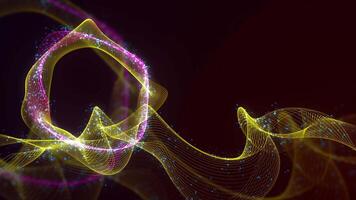 Abstract dynamic structure of intertwined dots. Bright colored technological background made of luminous threads and surfaces on a dark background video