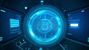 The camera flies through a tech lab with people testing new products. video