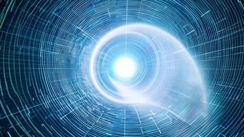 en virvel av ljus och data strömmar konvergerande in i en enda punkt, representerar fokus och konvergens i företag. video