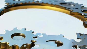 Animated gears and cogs turning together, representing teamwork and collaboration in a business setting. video