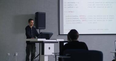 Programming And Coding Class In Middle School, Diverse School Boys Listening To Presentation video