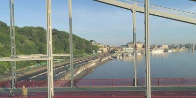 Kyiv pedestrian bridge for walking running or jogging video