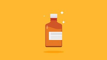 glass medicine container animation with liquid medicine, simple funny motion graphic explanation good for health, 4k animation video