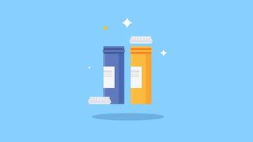 animation of a tube shaped medicine pill container with pills falling, simple funny motion graphic explanation good for health, 4k animation video