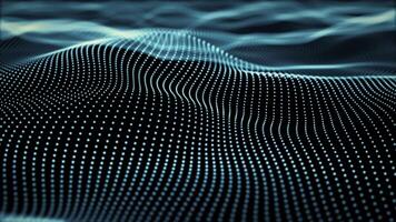 Dark digital background with field of smooth waves and soft gradient light with glow effect. Waveform animation for cyber space visualization, computer technology and data flow illustration. 4K 60 fps video
