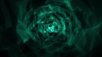 Magic flame background with smooth fire tongues spreading out with emerald green glow effect. Dark animation of transparent abstract pattern flow for science fiction and digital technology. 4K 60fps video