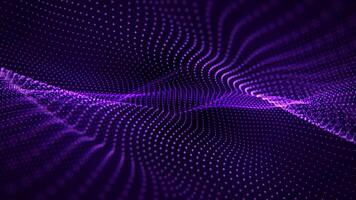 Looped waveform background with floating structure of particles and soft pink purple glow effect. Abstract animation of dotted waves for science fiction, virtual reality and technology. Loop 4K 60 fps video