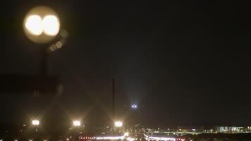 Night cityscape with blurred lights and urban horizon, creating a calming mood and glowing skyline video