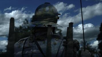 Medieval Knight in Full Armor, standing bravely ready for battle under the cloudy sky video