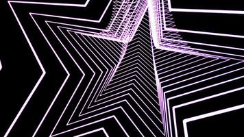 Moving tunnel of lines in shape of star. Design. Beautiful tunnel in shape of star on black background. Tunnel is star in looped motion in dark space video