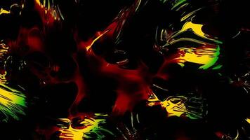 Dense liquid moving with metallic reflection. Motion. Beautiful liquid glitters and stretches on black background. Liquid with colored metallic effect video