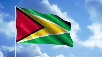 Flag of Guyana.Motion.A bright flag of different colors hovering over the blue sky in the wind. video