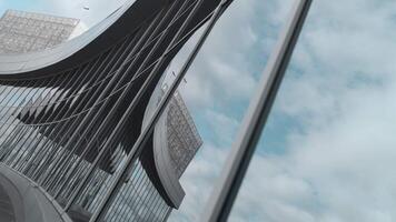 Cinematic reflection of glass building. Stock footage. Beautiful shooting angle with reflection in windows of building. Modern glass building with reflection of city and sky video