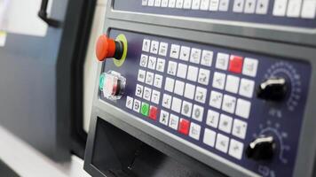 A lathe. Media.Different buttons on blue screens for working with the cutting of blanks made of metals,wood video