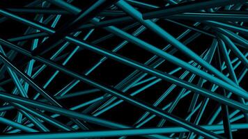 Abstract blue long straight 3D lines on a black background, seamless loop. Motion. Fractal looping background. video