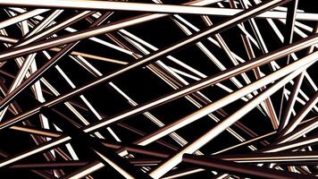 Chaotic 3d construction with pipes. Motion. Lot of chaotic intersecting pipes on black background. 3D lines intersect creating chaotic design video