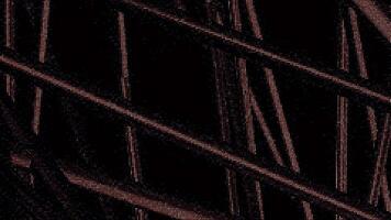 3D lines move in space on black background. Motion. Retro image with noise of moving 3d lines. Pipes or beams move chaotically in computer space video
