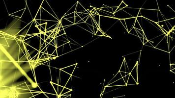 Moving molecular chains in computer. Motion. 3D lines in plexuses move in computer space. Geometric plexuses of lines and dots move in space video