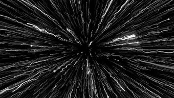 Cosmic stream with glowing lines on black background. Motion. Immersion in bright luminous stream with energy lines. Hyper-jump with stream of colorful lines in outer space video