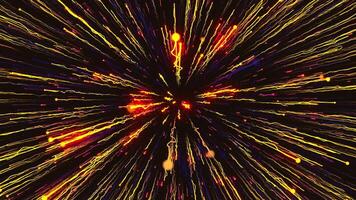 Colorful fireworks animation on a black background. Motion. Yellow and red exploding fireworks in the night sky. video