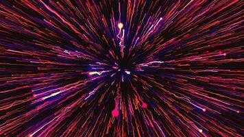 Bright abstraction.Motion. A dark background with long bright lines shimmering and moving in the 3d format and falling right into the center. video