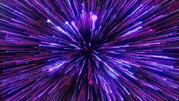 Abstract purple star explosion in outer space, seamless loop. Motion. 3D curved rays flying into all the sides on a black background. video