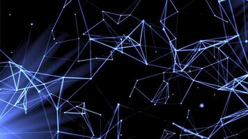 Blue and red background. Motion. A bright background on which there is an animation in which various parts with molecules and branches from them move around the background and spin. video