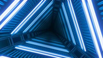 Abstract blue triangular tunnel of neon blue color, seamless loop. Design. Flying through spinning endless corridor. video