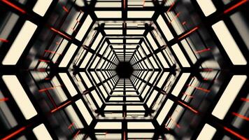 Cuttingedge tunnel with hexagonal shapes, vibrant red details, embodying a futuristic design. Design video
