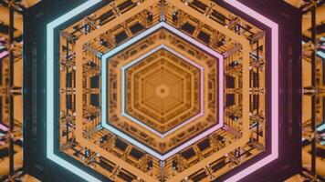 Enter a cuttingedge hexagonal light tunnel filled with vivid colors in a futuristic setting. Design video