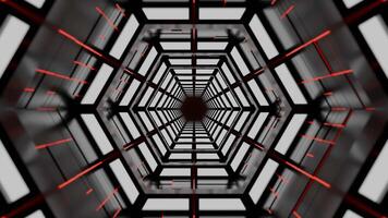 Explore the futuristic abstract tunnel adorned with red LED lights and geometric patterns. Design video