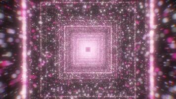 Squared digital tunnel, blurred flying dots, seamless loop. Motion. Flying through 3D glowing tunnel in outer space. video