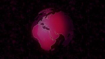 Looped digital pink rotating globe of Earth silhouette isolated on a black background. Motion. 3D animation of space with digital world map background for news . video