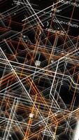 Abstract conceptual background with neuron data information and network connections. Animation. Crossing orange and white lines and program code. video