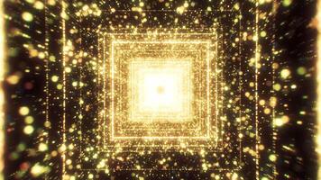 Bright shimmering tunnel with squares. Motion. Beautiful square tunnel with stream of particles on black background. Space tunnel with shiny particles and square lines video
