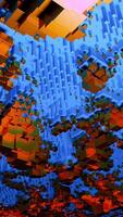 Background with moving blue and red cubes and rectangles, seamless loop. Design. Simple figures in the form of a cube move in wavy motion. video