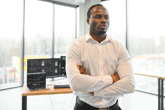 Business stock trader man working on crypto currency markets with blockchain technology photo